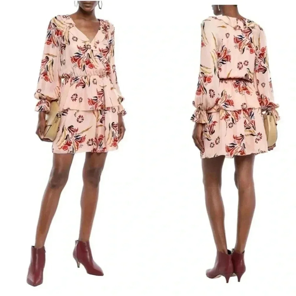 Joie PINK Nour Ruffle Neck Silk Dress Size Small